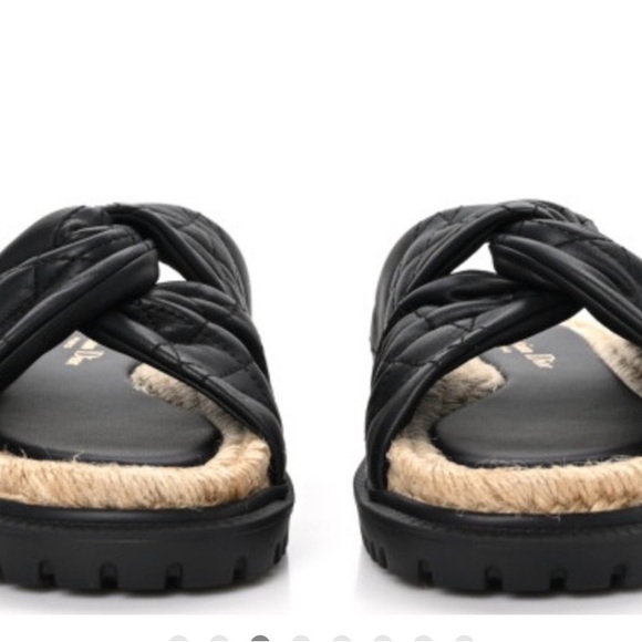 Dior Shoes - Dior Black Quilted Leather Cross-Strap Sandals with Natural Rope Trim